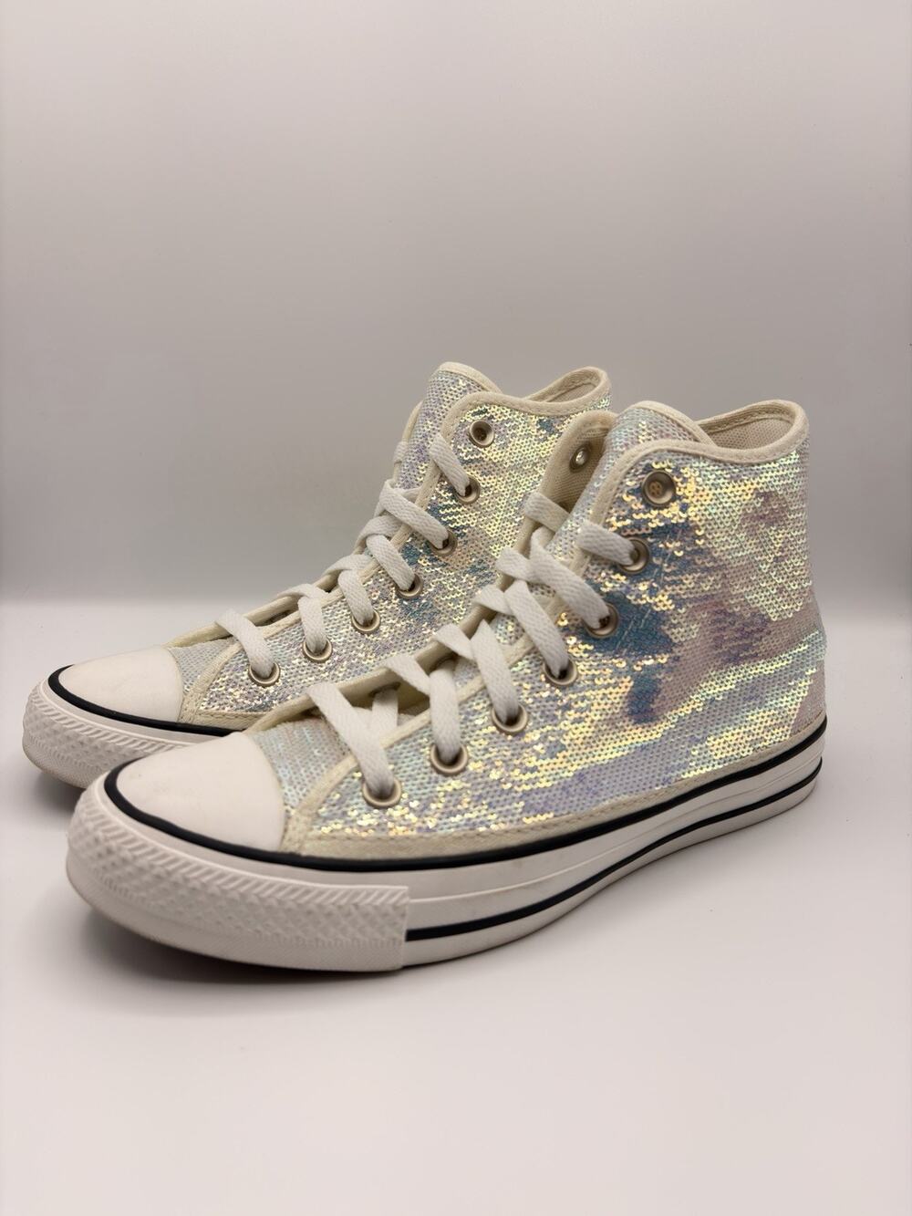 Converse Chuck Taylor All Star Glitter High Top White Iridescent Sneakers Sz 7.5